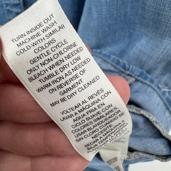 Chico's Chambray Dress Womens Petite XL XLp Blue Coastal Button Up Roll Tab - Picture 7 of 8